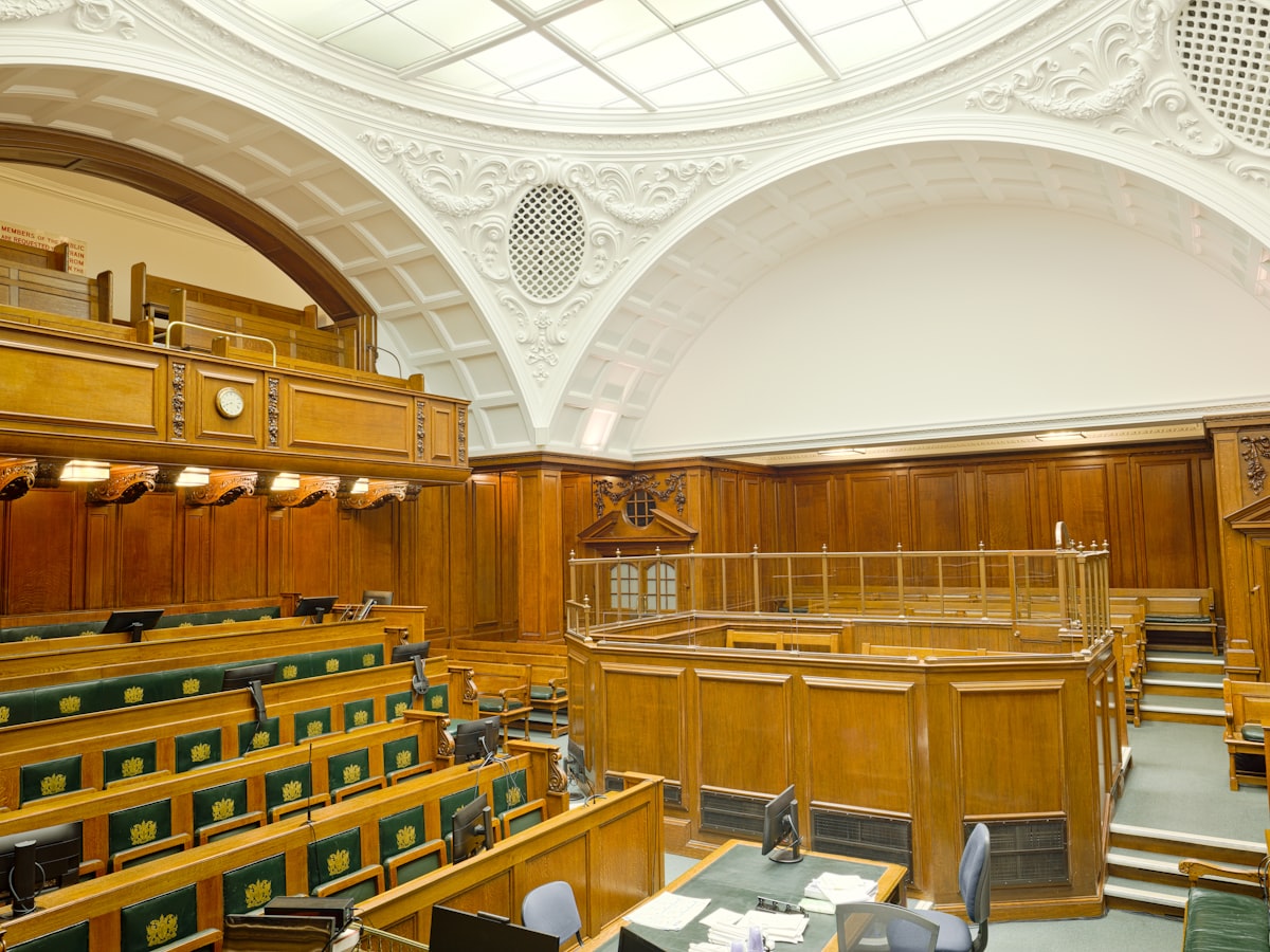 Interior of an ornate courtroom — the place where every matter is finally heard